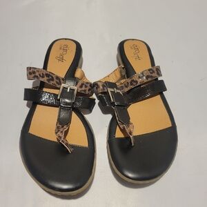 Euro Soft Brown Blk Animal Print Women Sandal Size 8